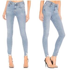 A Golde Distressed Denim Jeans Shark Bite Hem Light Vintage Wash 27